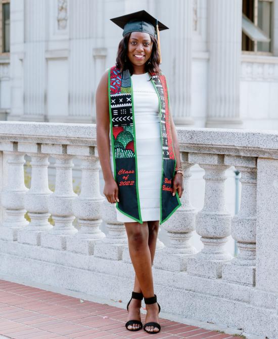 Vivian, uc Berkeley, graduation with cords, stole